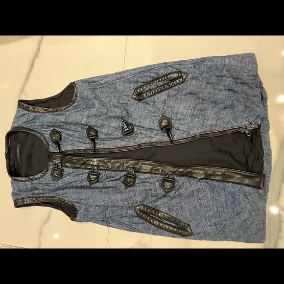 RAG & BONE Leather & Denim / faux fur Coat / convertible vest! - Picture 3 of 5